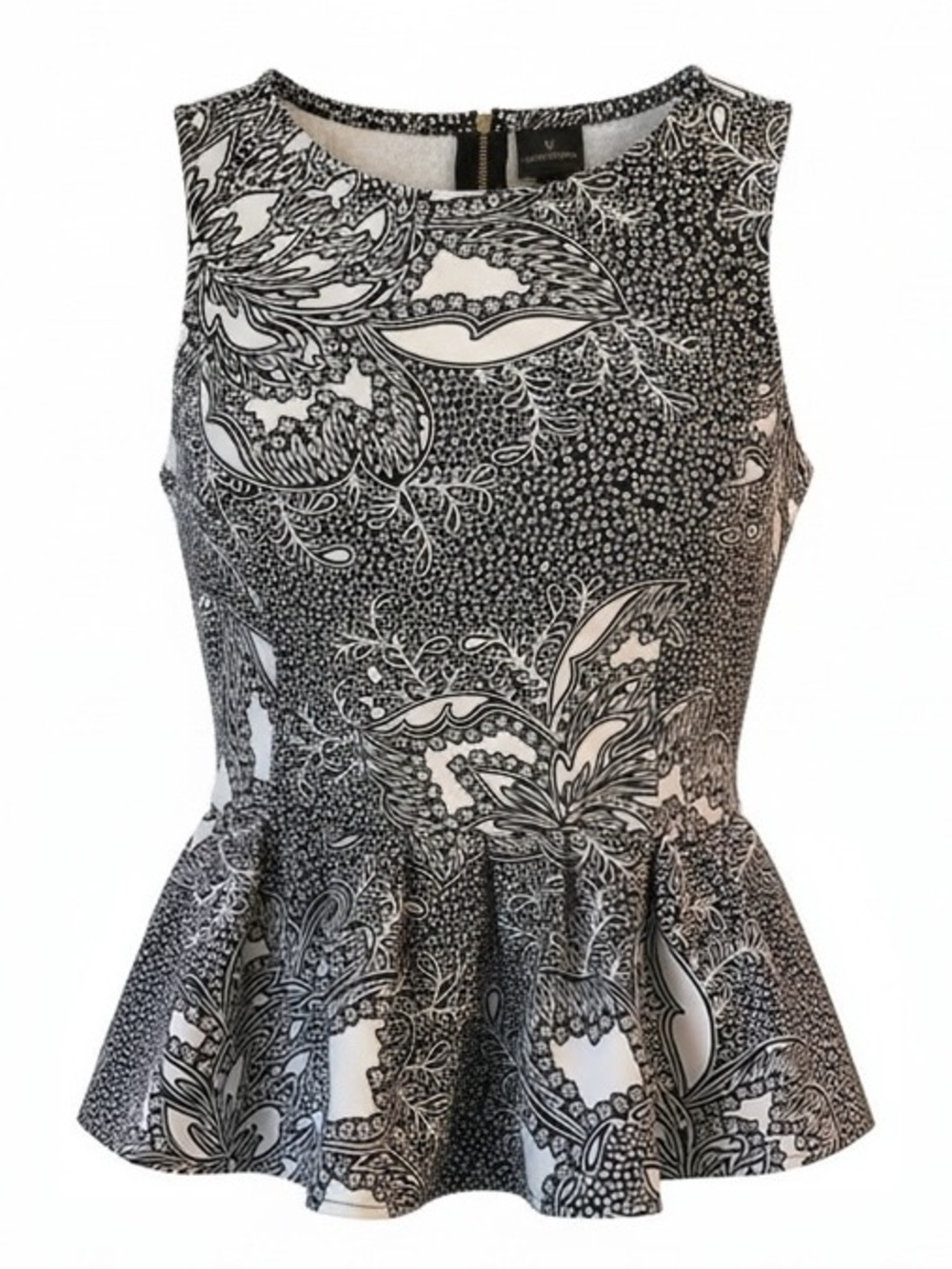 Worthington Black & White Floral-Paisley Peplum Tank